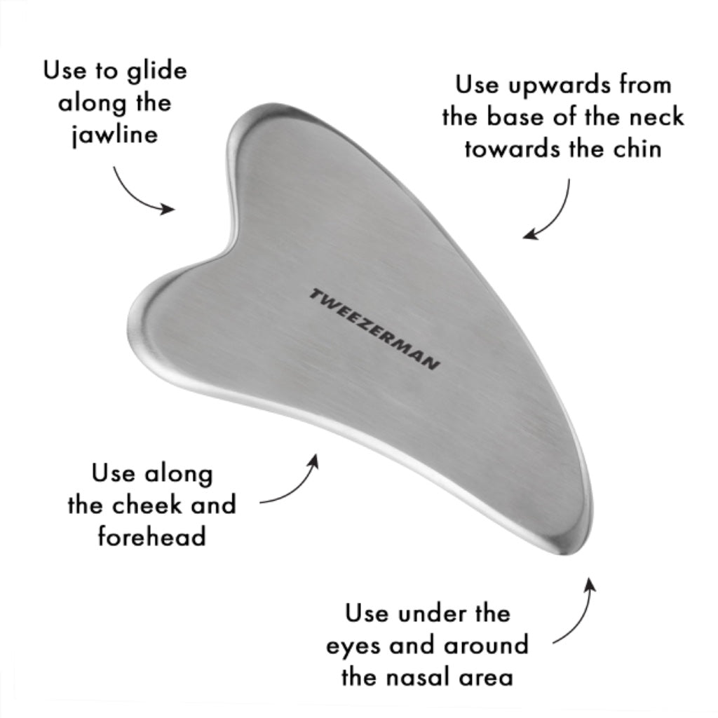 Tweezerman Stainless Steel Gua Sha, Face Guasha Tool for Jawline Sculpting & Puffiness Reducing, Guasha Massage Tool (Pack of 1) - Damaged Box