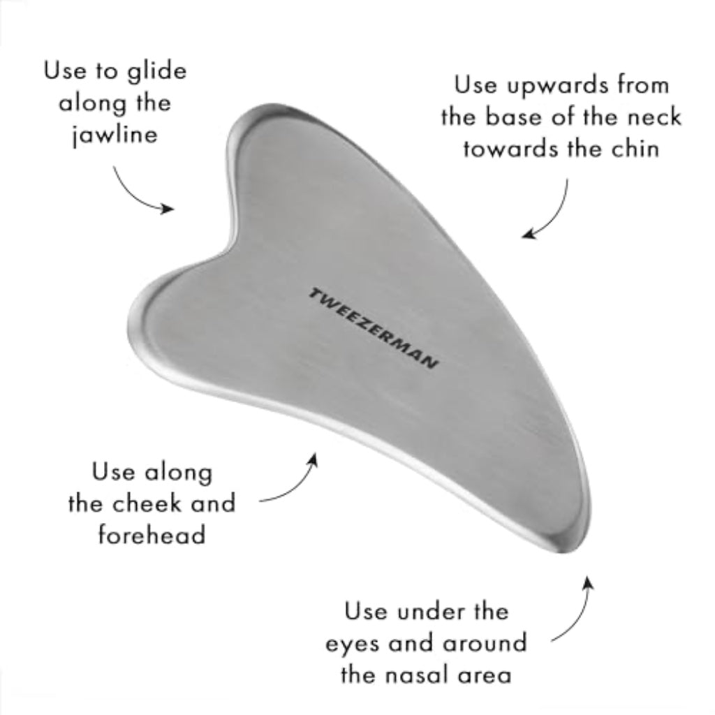 Tweezerman Stainless Steel Gua Sha, Face Guasha Tool for Jawline Sculpting & Puffiness Reducing, Guasha Massage Tool (Pack of 1) - Damaged Box