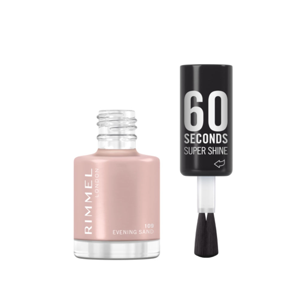 Rimmel 60 Seconds Super Shine Nail Polish, 109 Evening Sand, Quick-Dry Nail Polish, Ultra-Shiny Finish, Easy to Apply, Vibrant Colour, Long-Wearing, Improved Formula, Vegan, 8ml