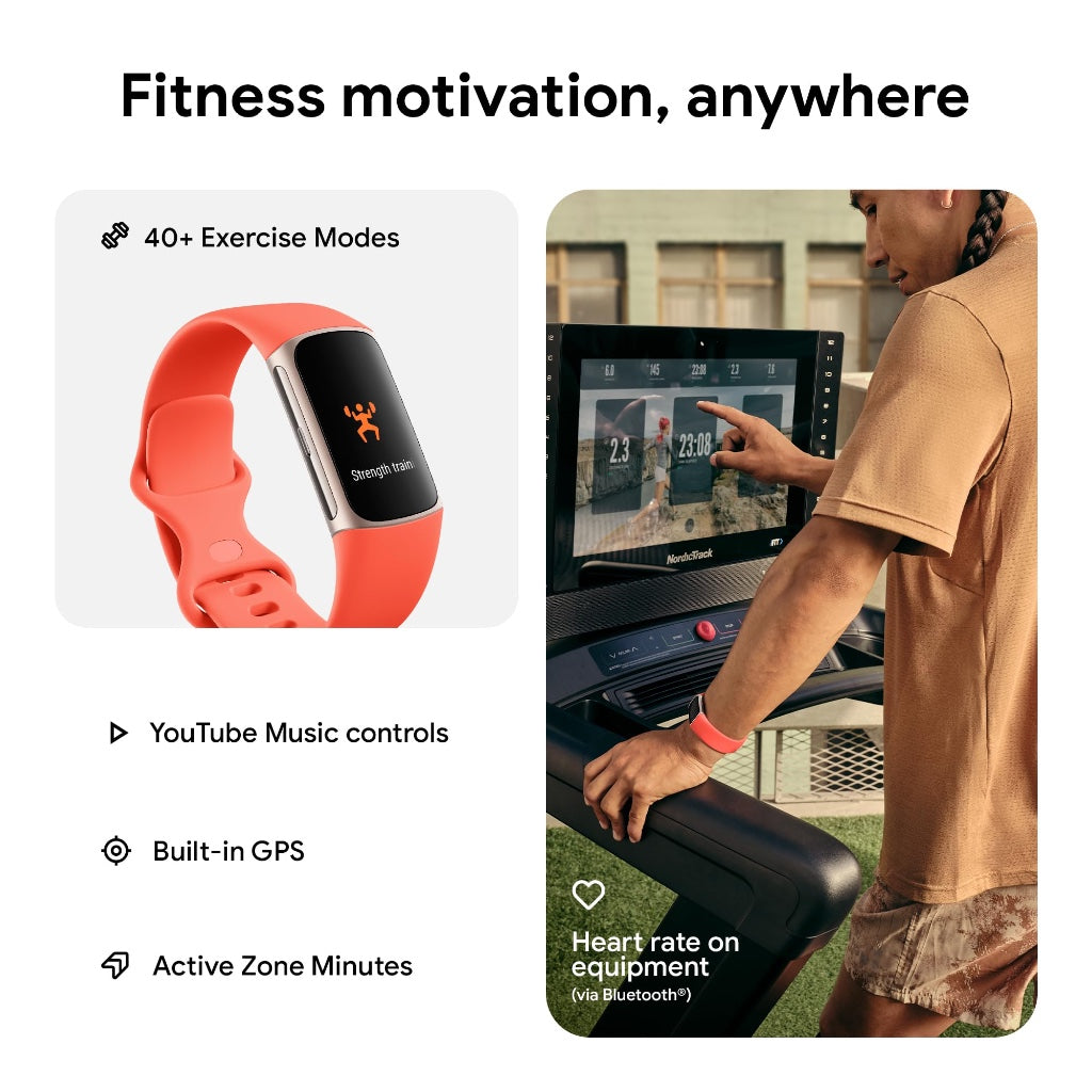 Fitbit Charge 6 Fitness Tracker with Heart Rate GPS and Health Insights Obsidian Coral Gold Smartwatch Fitness Band B0CHN37W2P - Like New