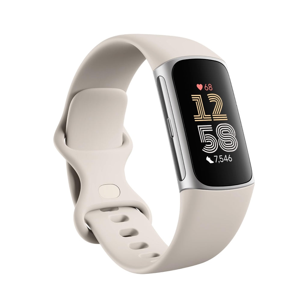 Fitbit Charge 6 Fitness Tracker with Heart Rate GPS and Porcelain Silver Aluminium Case with Chalk Sport Band B0CHN3TXPT - Damaged Box