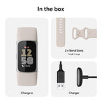 Fitbit Charge 6 Fitness Tracker with Heart Rate GPS and Porcelain Silver Aluminium Case with Chalk Sport Band B0CHN3TXPT - Damaged Box