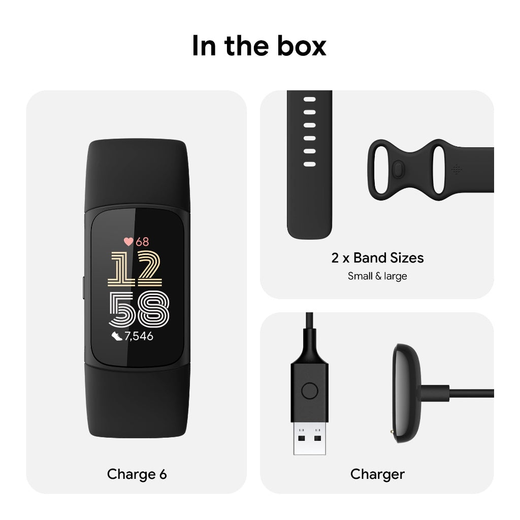 Fitbit Charge 6 Fitness Tracker with Heart Rate GPS and Obsidian Black Sport Band Activity Monitor for Running and Gym B0CHN2F11G - Like New