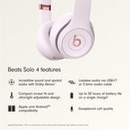 Beats Solo 4 Wireless Bluetooth On-Ear Headphones - Cloud Pink - High-Resolution Audio - Up to 50 Hours Battery Life - Apple and Android - Like New