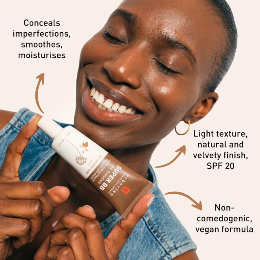 Erborian - Super BB Cream with Ginseng - High Coverage Tinted Face Care Anti-Imperfections - Complexion Corrector and Perfecter - Sun Protection SPF 20 - Korean Cosmetic - Caramel 15ml - Damaged Box