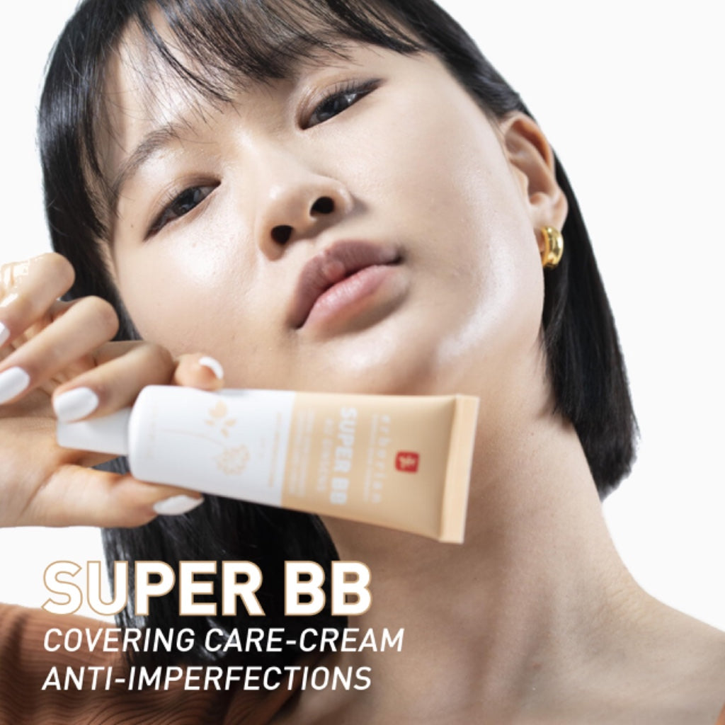 Erborian - Super BB Cream with Ginseng - High Coverage Tinted Face Care Anti-Imperfections - Complexion Corrector and Perfecter - Sun Protection SPF 20 - Korean Cosmetic - Caramel 15ml - Damaged Box