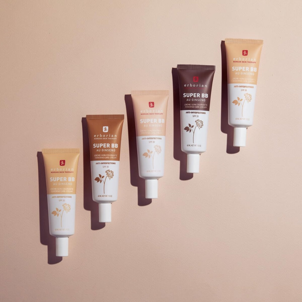 Erborian - Super BB Cream with Ginseng - High Coverage Tinted Face Care Anti-Imperfections - Complexion Corrector and Perfecter - Sun Protection SPF 20 - Korean Cosmetic - Caramel 15ml - Damaged Box