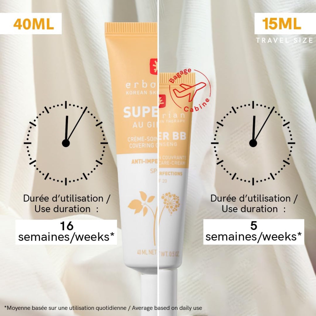 Erborian - Super BB Cream with Ginseng - High Coverage Tinted Face Care Anti-Imperfections - Complexion Corrector and Perfecter - Sun Protection SPF 20 - Korean Cosmetic - Caramel 15ml - Damaged Box