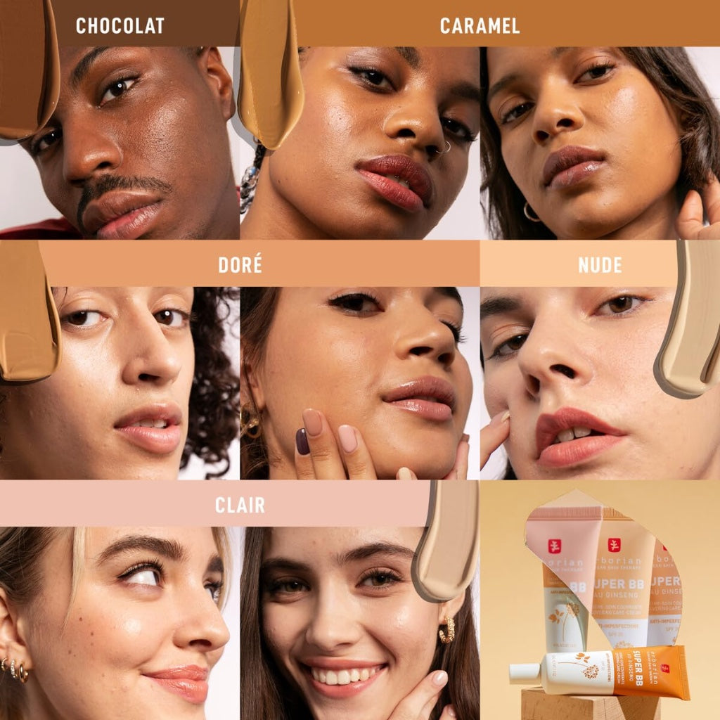 Erborian - Super BB Cream with Ginseng - High Coverage Tinted Face Care Anti-Imperfections - Complexion Corrector and Perfecter - Sun Protection SPF 20 - Korean Cosmetic - Caramel 15ml - Damaged Box