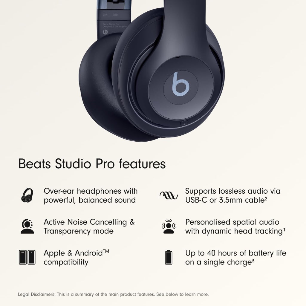 Beats Studio Pro Wireless Bluetooth Noise Cancelling Over-Ear Headphones - Navy Blue - Spatial Audio and USB-C Lossless Audio - Like New
