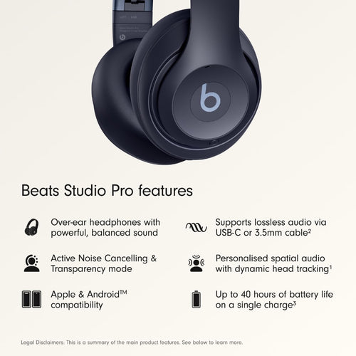 Beats Studio Pro Wireless Bluetooth Noise Cancelling Over-Ear Headphones - Navy Blue - Spatial Audio and USB-C Lossless Audio - Like New