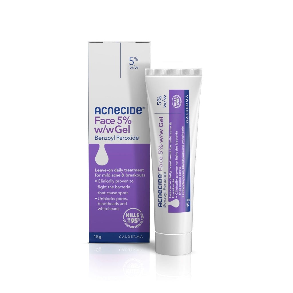 Acnecide Face Gel 5% Benzoyl Peroxide 15g Targeted Acne Treatment for Spots and Breakouts Tube - Damaged Box