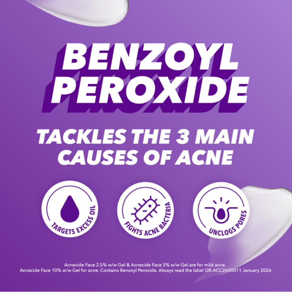 Acnecide Face Gel 5% Benzoyl Peroxide 15g Targeted Acne Treatment for Spots and Breakouts Tube - Damaged Box