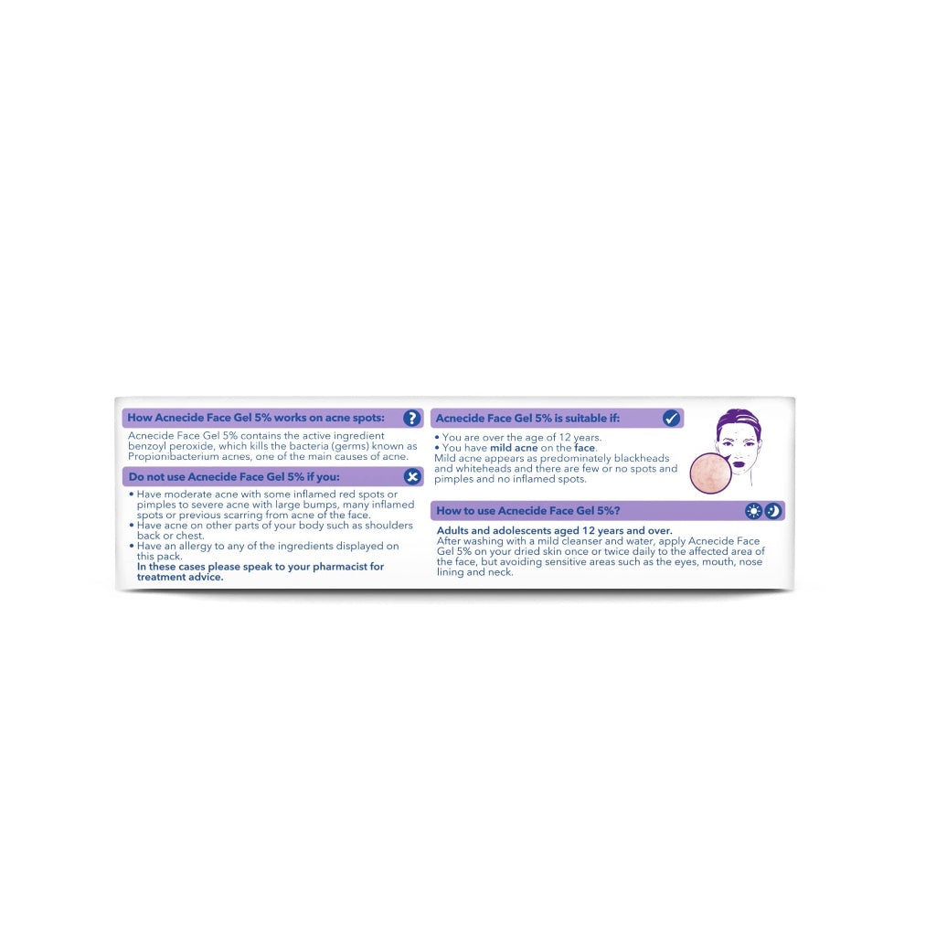 Acnecide Face Gel 5% Benzoyl Peroxide 15g Targeted Acne Treatment for Spots and Breakouts Tube - Damaged Box