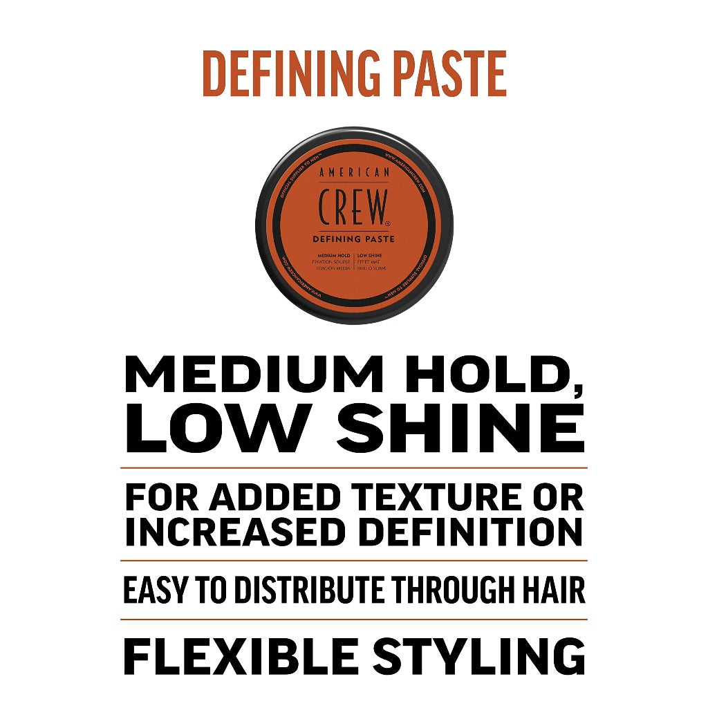 American Crew Defining Paste 85g Medium Hold Low Shine Mens Hair Styling Wax Matte Finish Texture and Thickening Paste for Men