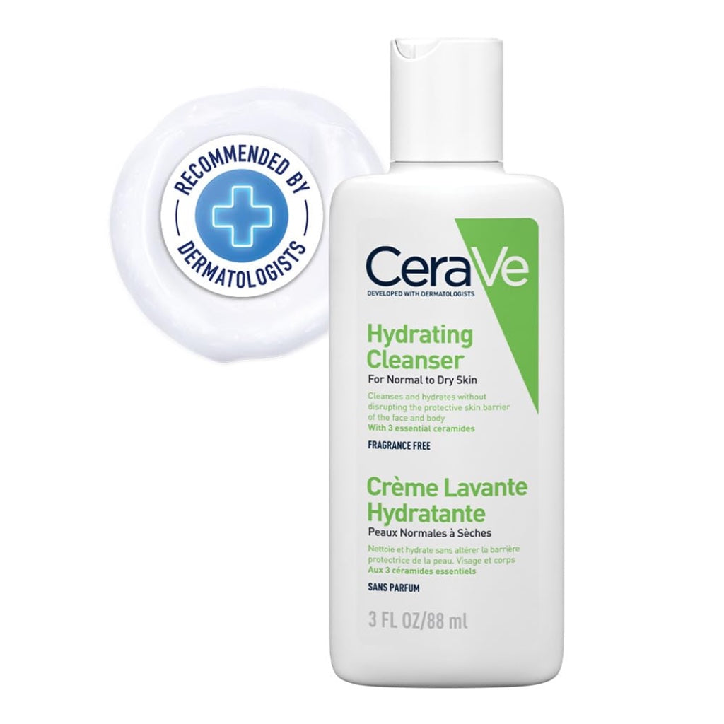 CeraVe Hydrating Cleanser 88ml Travel Size Face Wash with Hyaluronic Acid and Ceramides for Normal to Dry Skin Body Cleanser
