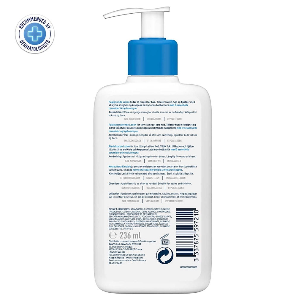 CeraVe Moisturising Lotion 236ml - Daily Face and Body Moisturiser for Dry to Very Dry Skin with 3 Essential Ceramides and Hyaluronic Acid