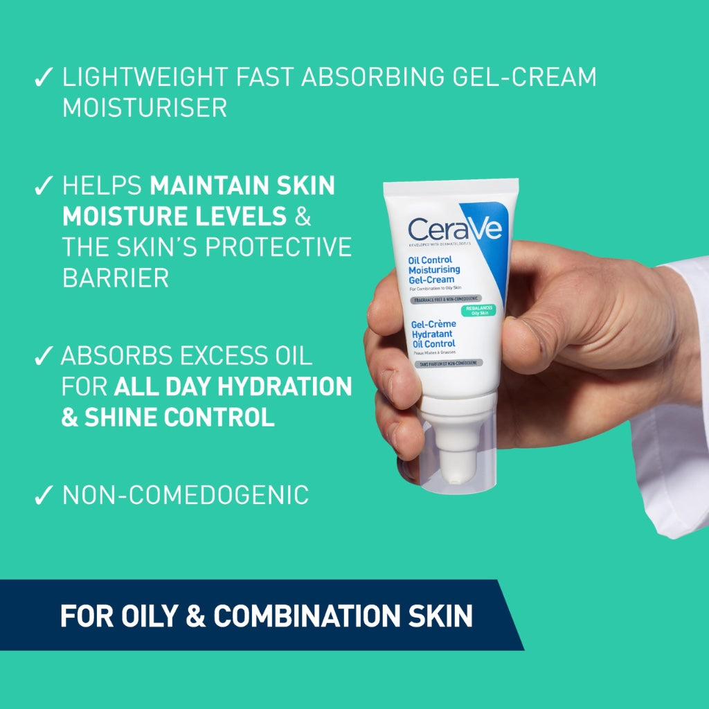 CeraVe Oil Control Moisturising Gel Cream 52ml - Oil Absorbing Face Moisturiser for Oily and Combination Skin with Ceramides and Hyaluronic