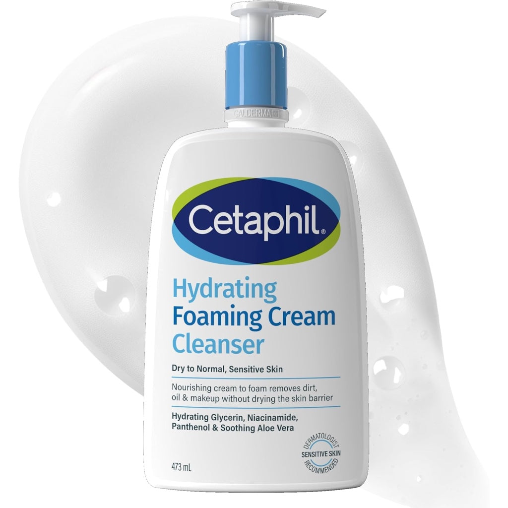 Cetaphil Hydrating Foaming Cream Cleanser 473ml Face Wash and Makeup Remover with Niacinamide for Dry and Sensitive Skin Vegan Friendly