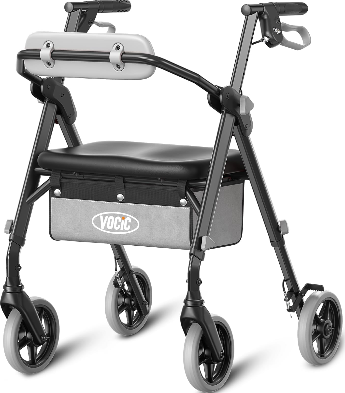 Vocic Z11 Rollator Walker with Seat and Backrest Foldable All Terrain Mobility Aid for Seniors Lightweight Adjustable Height 172kg Capacity