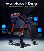 Vocic Z11 Rollator Walker with Seat and Backrest Foldable All Terrain Mobility Aid for Seniors Lightweight Adjustable Height 172kg Capacity