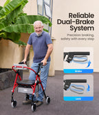 Vocic Z11 Rollator Walker with Seat and Backrest Foldable All Terrain Mobility Aid for Seniors Lightweight Adjustable Height 172kg Capacity