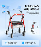 Vocic Z11 Rollator Walker with Seat and Backrest Foldable All Terrain Mobility Aid for Seniors Lightweight Adjustable Height 172kg Capacity