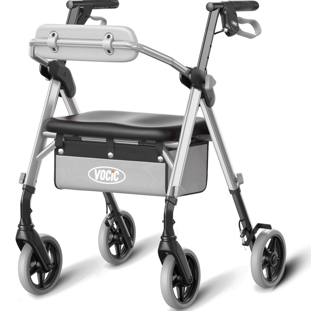 Vocic Z11 Rollator Walker with Seat and Backrest Foldable All Terrain Mobility Aid for Seniors Lightweight Adjustable Height 172kg Capacity