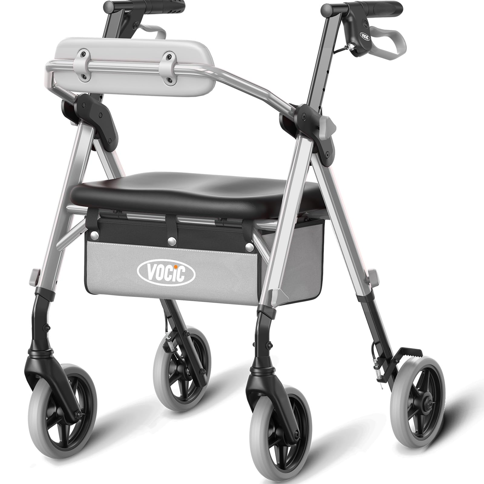 Vocic Z11 Rollator Walker with Seat and Backrest Foldable All Terrain Mobility Aid for Seniors Lightweight Adjustable Height 172kg Capacity