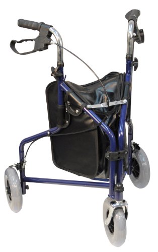Aidapt 3 Wheeled Tri Walker Lightweight Folding Mobility Aid Rollator with Storage Bag and Lockable Brakes Blue VP174B - Very Good
