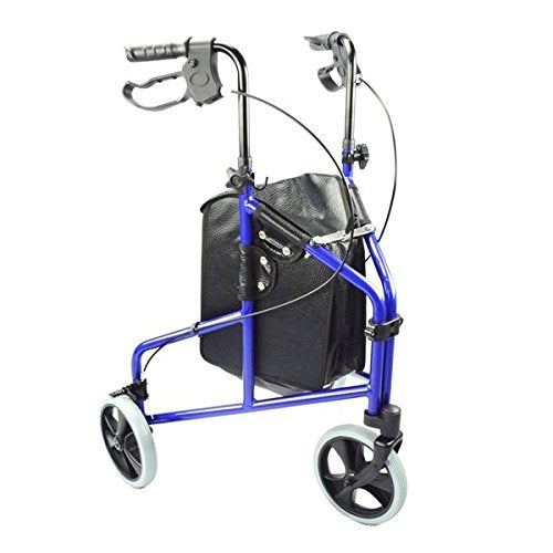 Aidapt 3 Wheeled Tri Walker Lightweight Folding Mobility Aid Rollator with Storage Bag and Lockable Brakes Blue VP174B - Very Good