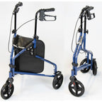 Aidapt 3 Wheeled Tri Walker Lightweight Folding Mobility Aid Rollator with Storage Bag and Lockable Brakes Blue VP174B - Very Good