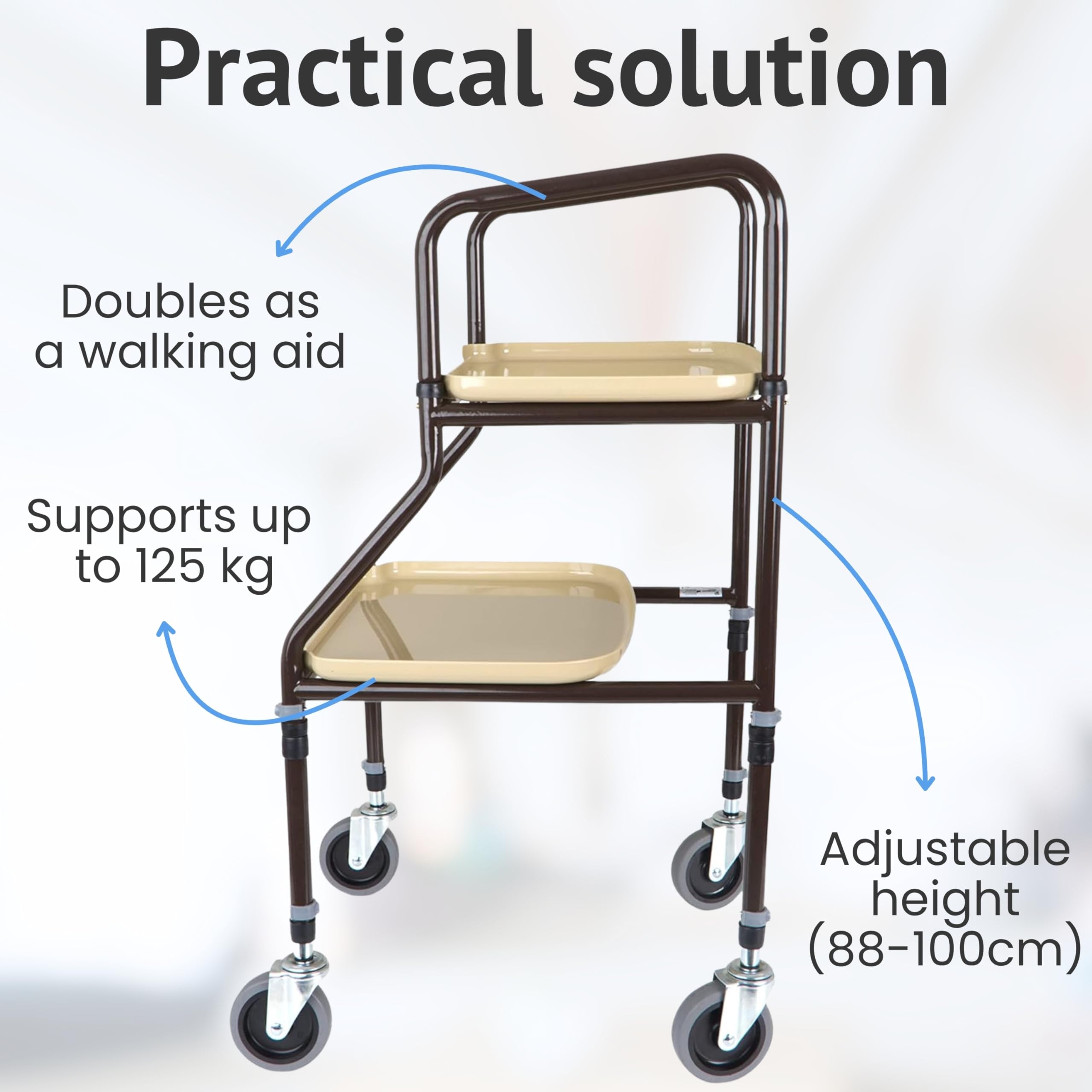 Homecraft Height Adjustable Mobility Trolley - Indoor Walking Aid With Wheels And Trays - Rolling Walker For Elderly And Disabled - Cream - Damaged Box
