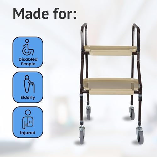 Homecraft Height Adjustable Mobility Trolley - Indoor Walking Aid With Wheels And Trays - Rolling Walker For Elderly And Disabled - Cream - Damaged Box