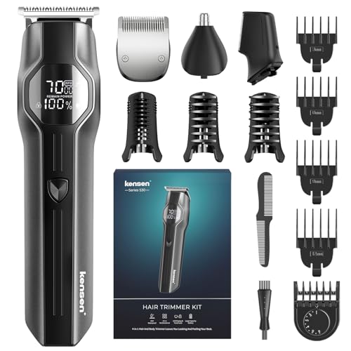 Kensen 4-in-1 Body Hair Trimmer and Beard Shaver for Men, Waterproof Cordless Pubic Grooming Kit, Dual Speed Rechargeable Electric Shaver - Like New