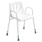NRS Healthcare Shower Chair with Arms P01560 - Height Adjustable Bath Seat Stool with Backrest for Elderly and Disabled - White and Silver - Very Good
