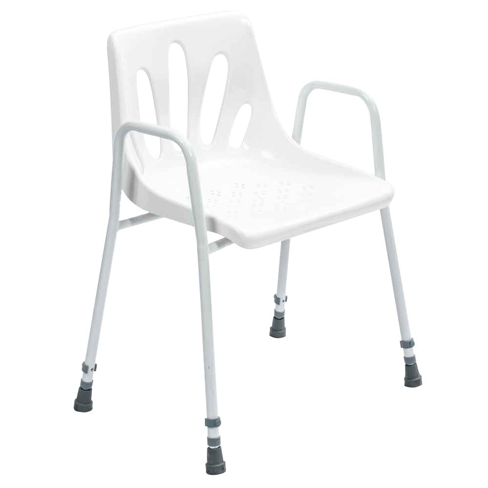 NRS Healthcare Shower Chair with Arms P01560 - Height Adjustable Bath Seat Stool with Backrest for Elderly and Disabled - White and Silver - Very Good