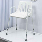 NRS Healthcare Shower Chair with Arms P01560 - Height Adjustable Bath Seat Stool with Backrest for Elderly and Disabled - White and Silver - Very Good