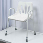 NRS Healthcare Shower Chair with Arms P01560 - Height Adjustable Bath Seat Stool with Backrest for Elderly and Disabled - White and Silver - Very Good