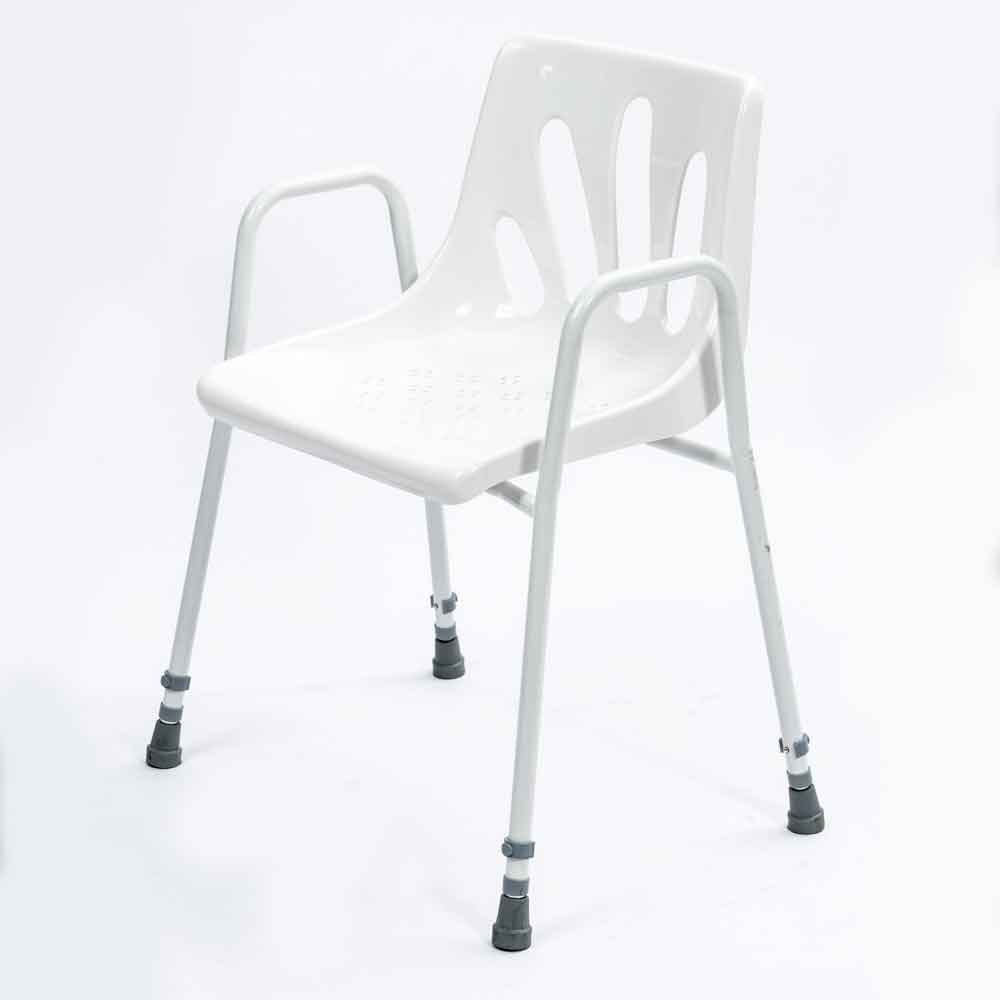 NRS Healthcare Shower Chair with Arms P01560 - Height Adjustable Bath Seat Stool with Backrest for Elderly and Disabled - White and Silver - Very Good