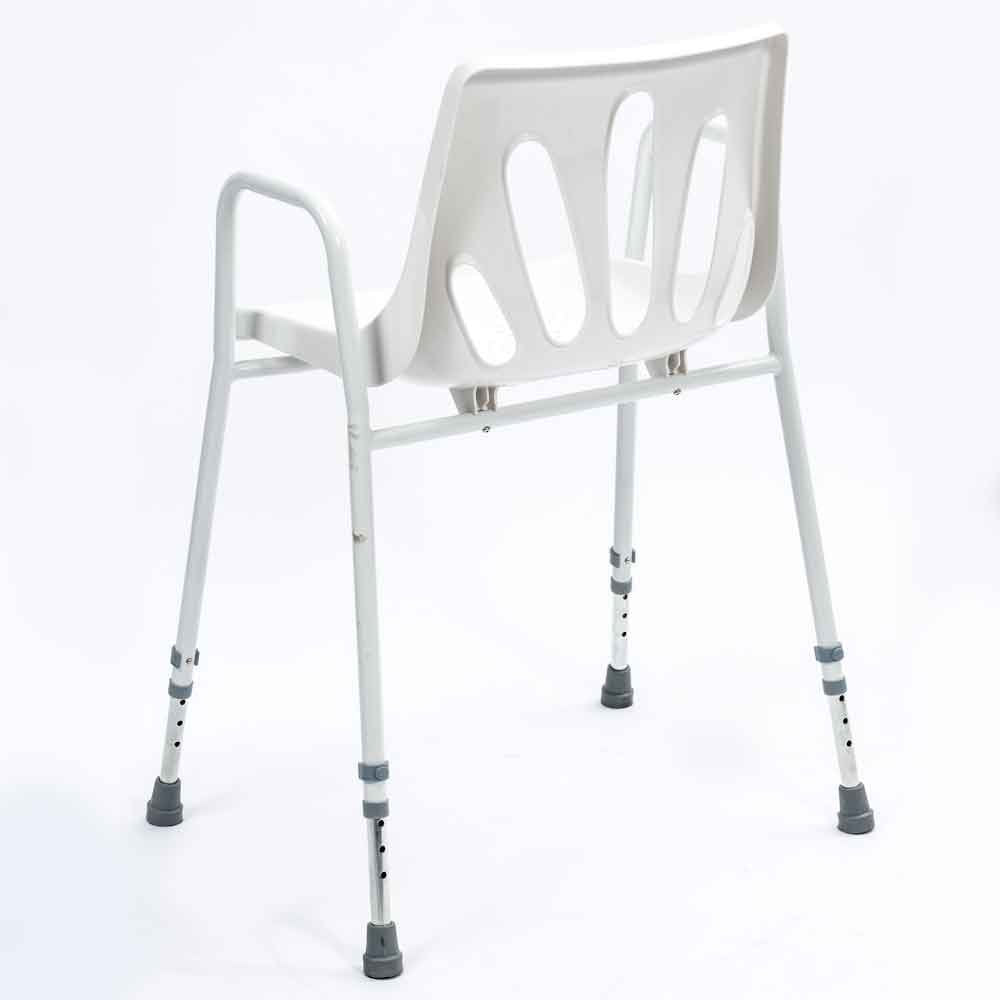 NRS Healthcare Shower Chair with Arms P01560 - Height Adjustable Bath Seat Stool with Backrest for Elderly and Disabled - White and Silver - Very Good