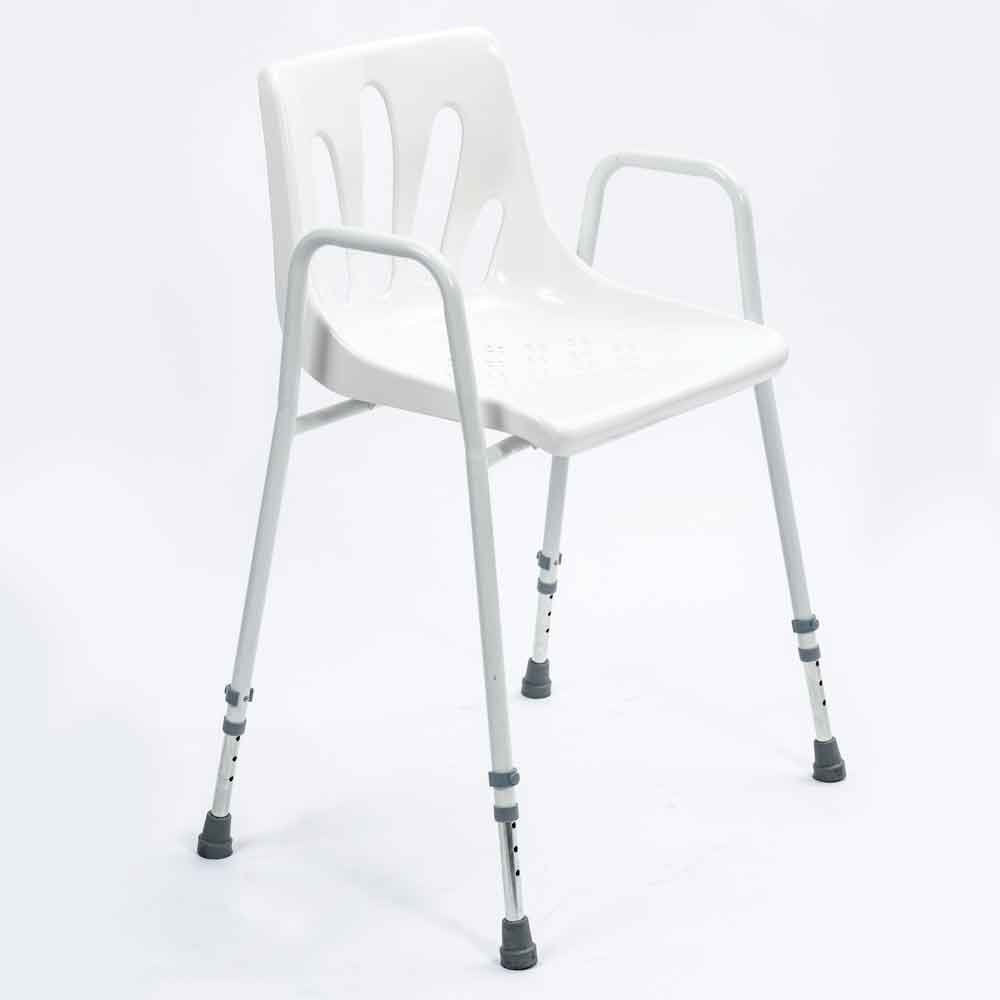 NRS Healthcare Shower Chair with Arms P01560 - Height Adjustable Bath Seat Stool with Backrest for Elderly and Disabled - White and Silver - Very Good