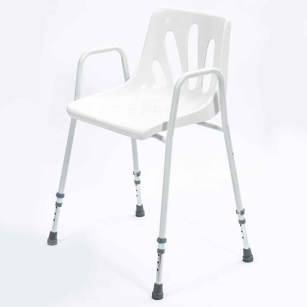 NRS Healthcare Shower Chair with Arms P01560 - Height Adjustable Bath Seat Stool with Backrest for Elderly and Disabled - White and Silver - Very Good