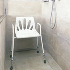 NRS Healthcare Shower Chair with Arms P01560 - Height Adjustable Bath Seat Stool with Backrest for Elderly and Disabled - White and Silver - Very Good