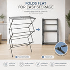 1Above 3 Tier Expandable Clothes Airer 7.5m Drying Space Indoor Laundry Drying Rack Compact Folding Steel Clothes Horse Cool Grey - Very Good