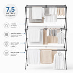 1Above 3 Tier Expandable Clothes Airer 7.5m Drying Space Indoor Laundry Drying Rack Compact Folding Steel Clothes Horse Cool Grey - Very Good