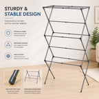 1Above 3 Tier Expandable Clothes Airer 7.5m Drying Space Indoor Laundry Drying Rack Compact Folding Steel Clothes Horse Cool Grey - Very Good