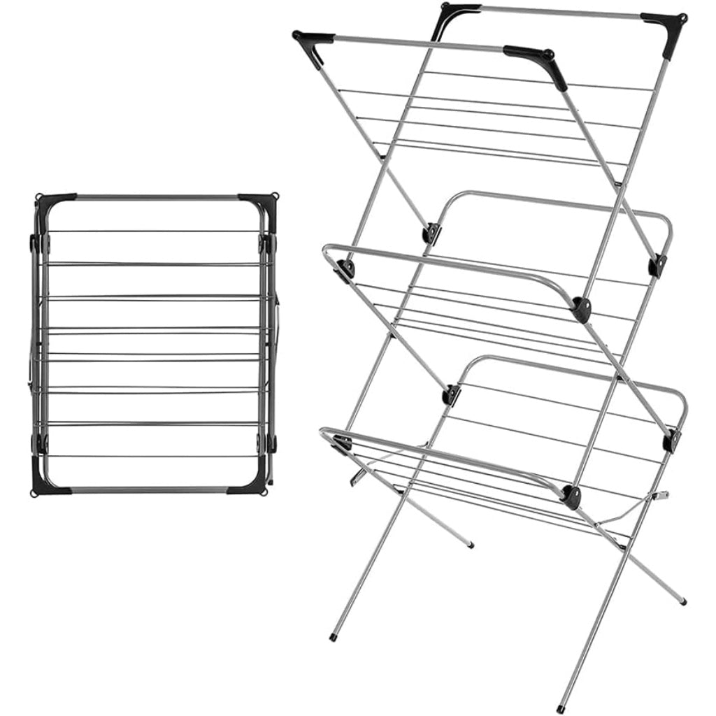1ABOVE 3 Tier Clothes Airer Alloy Steel Laundry Drying Rack 15m Space Indoor Outdoor Washing Line Horse with Hanger Hooks Black and Grey - Damaged Box