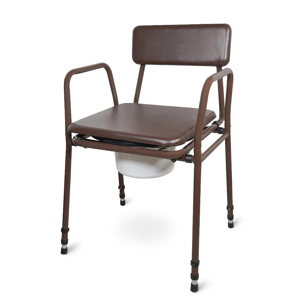 Aidapt Bedside Commode Chair Height Adjustable Portable Toilet with Padded Back and 5 Litre Pail for Elderly and Mobility Support - Brown - Very Good