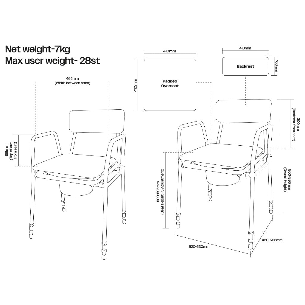 Aidapt Bedside Commode Chair Height Adjustable Portable Toilet with Padded Back and 5 Litre Pail for Elderly and Mobility Support - Brown - Very Good